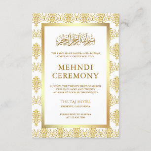 Witte en gouden damast islamitische moslim-mehndi informatiekaartje