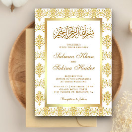 Witte en gouden damast islamitische moslimhuwelijk kaart