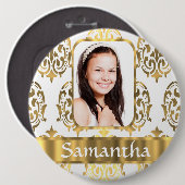 Witte en gouden damast ronde button 6,0 cm (Voorkant /achterkant)