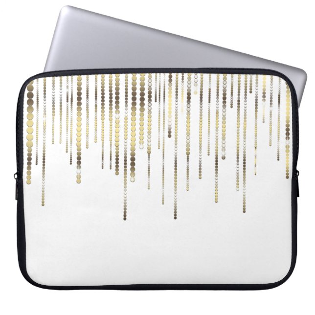 Witte en gouden Draapmetallische luxe Laptop Sleeve (Voorkant)