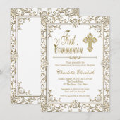 Witte en gouden eerste communie uitnodigingen (Voorkant / Achterkant)
