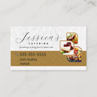 Witte en gouden Elegant Catering Visitekaartje