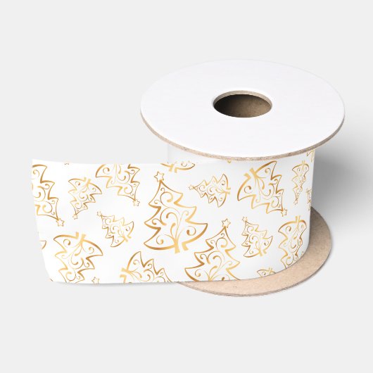 Witte en gouden elegante kerstbomen satijnen lint (Spoel)