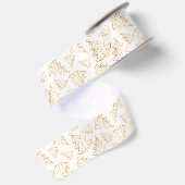 Witte en gouden elegante kerstbomen satijnen lint (Achterkant)