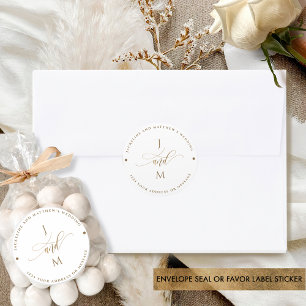 Witte en gouden envelop / Favor Ronde Sticker