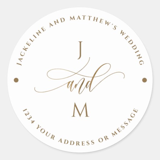 Witte en gouden envelop / Favor Ronde Sticker (Voorkant)