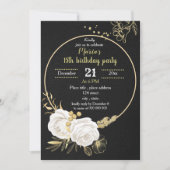 witte en gouden flora zwarte verjaardag kaart (Voorkant)