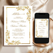 Witte en gouden Floral Border Islamic Wedding Kaart