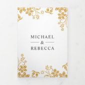 Witte en gouden folie Bloemen Bladeren Huwelijk Drieluik Uitnodiging (Cover)