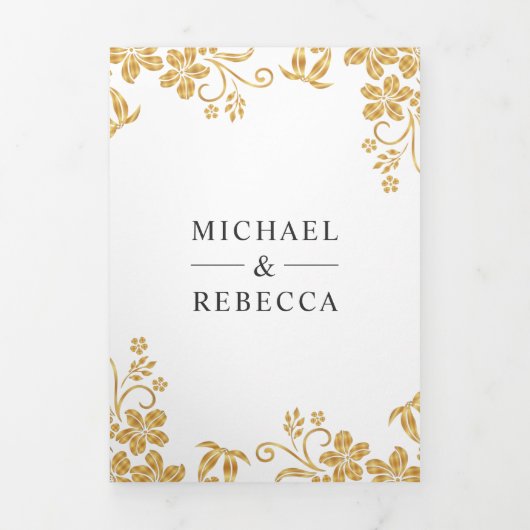 Witte en gouden folie Bloemen Bladeren Huwelijk Drieluik Uitnodiging (Cover)
