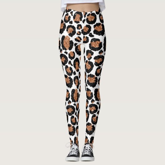 Witte en gouden folie cheetah of luipaard patroon leggings (Voorkant)