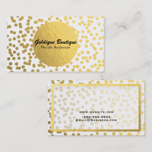 Witte en gouden Folie Confetti Modern glam Visitekaartje (Voorkant / Achterkant)
