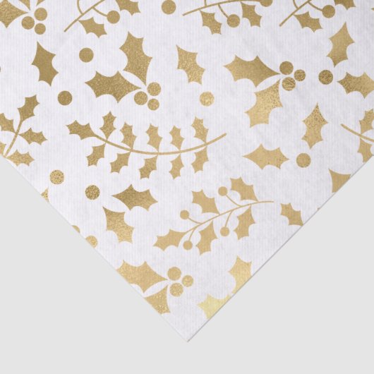 Witte en gouden folie kerst Holly Tissuepapier (Detail)