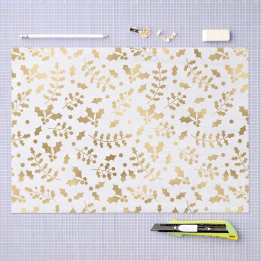Witte en gouden folie kerst Holly Tissuepapier (Craft)