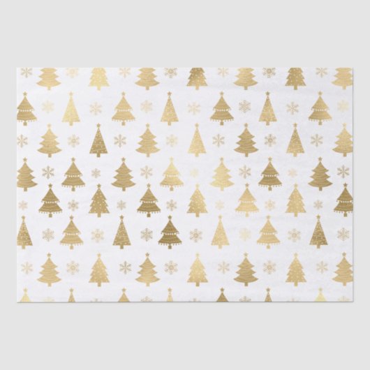 Witte en gouden folie kerstbomen tissuepapier (Voorkant)