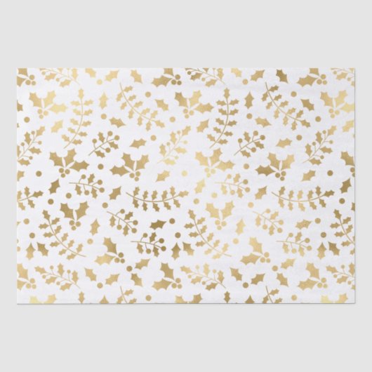 Witte en gouden folie Kerstmis Hulst Tissuepapier (Voorkant)