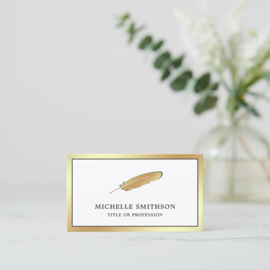 Witte en gouden Folieveer Quill Pen Visitekaartje (Staand voorkant)