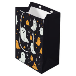 Witte en gouden geesten sterren Zwarte Halloween Medium Cadeauzakje