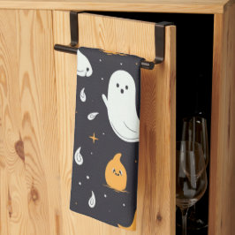 Witte en gouden geesten sterren Zwarte Halloween Theedoek