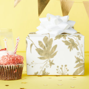 Witte en gouden gekleurde planten en bladeren cadeaupapier