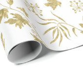 Witte en gouden gekleurde planten en bladeren cadeaupapier (Rol Hoek)