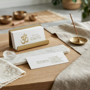 Witte en gouden geprägde OM symbool Yoga-instructe Mini Visitekaartje