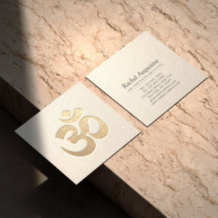 Witte en gouden geprägede OM symbool Yoga-instruct Vierkante Visitekaartje