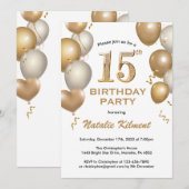 Witte en gouden glinsterende ballonnen voor 15e ve kaart (Voorkant / Achterkant)