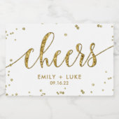 Witte en gouden Glitter Cheers Wedding Sparkling Wijnetiket (Enkel label)
