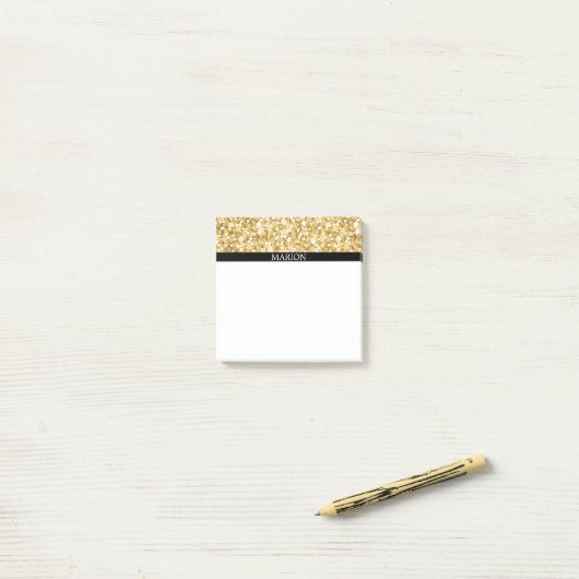 Witte en gouden glitterpatroon post-it® notes (Op bureau)