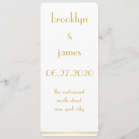 Witte en gouden Great Gatsby-huwelijksmenu Menu (Achterkant)