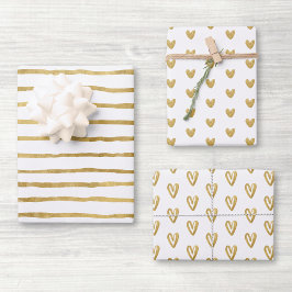 Witte en gouden harten inpakpapier vel