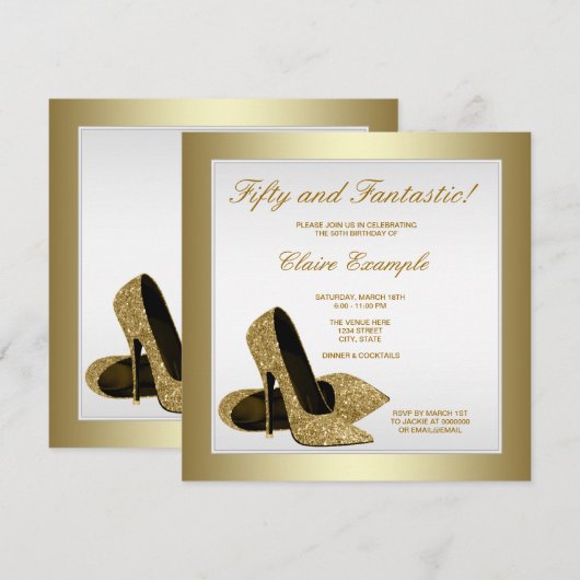 Witte en gouden hoge hakken vrouwen 50e verjaardag kaart (Voorkant / Achterkant)