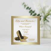 Witte en gouden hoge hakken vrouwen 50e verjaardag kaart (Staand voorkant)