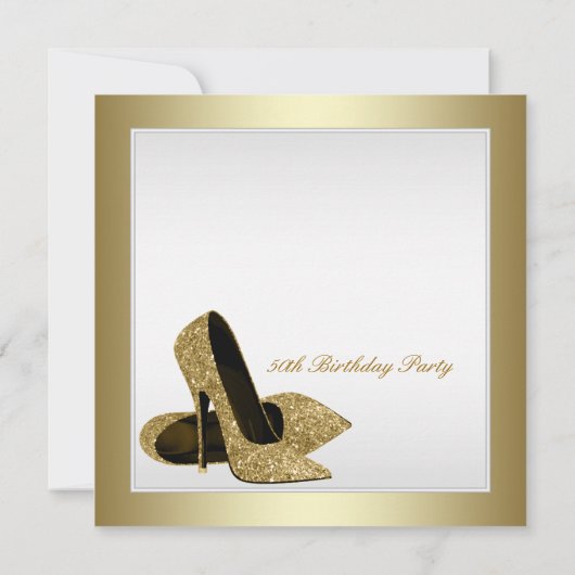 Witte en gouden hoge hakken vrouwen 50e verjaardag kaart (Achterkant)