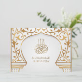 Witte en gouden  islamitische kerk kaart (Staand voorkant)
