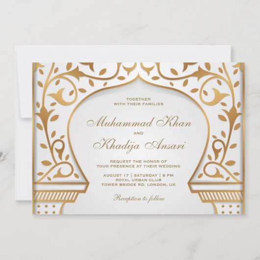 Witte en gouden  islamitische kerk kaart (Achterkant)