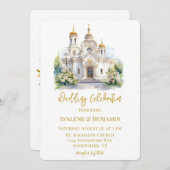 Witte en gouden kerk bruiloft kaart (Voorkant / Achterkant)