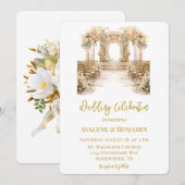 Witte en gouden kerk bruiloft kaart (Voorkant / Achterkant)