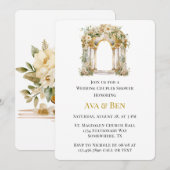 Witte en Gouden Kerk Trouwparen Douche Kaart (Voorkant / Achterkant)