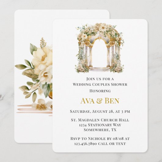 Witte en Gouden Kerk Trouwparen Douche Kaart (Voorkant / Achterkant)