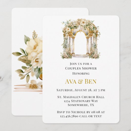 Witte en gouden kerkparen douchen kaart (Voorkant / Achterkant)