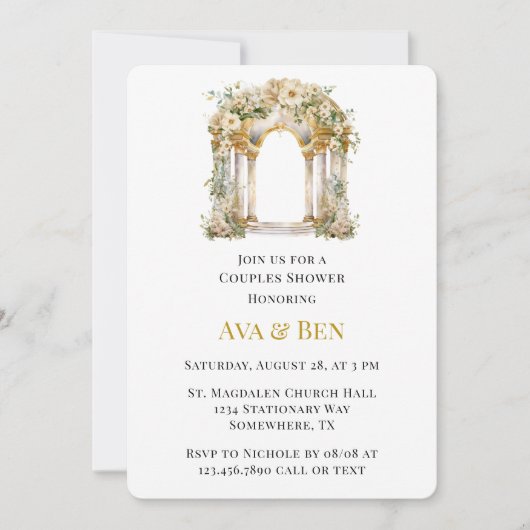 Witte en gouden kerkparen douchen kaart (Voorkant)