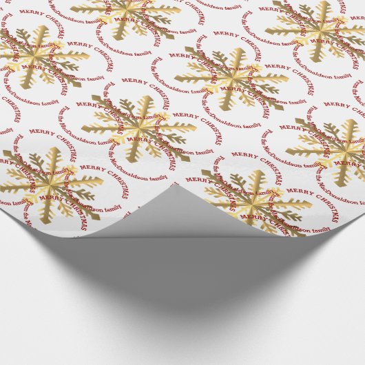 Witte en gouden Kerst gepersonaliseerde familie Cadeaupapier (Hoek)