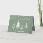 Witte en gouden kerst met familienaam Groen Feestdagen Kaart (Voorkant)