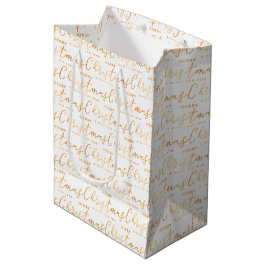 Witte en gouden Kerst Woord Kunst Medium Cadeauzakje