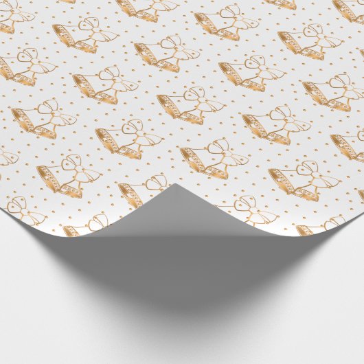 Witte en gouden kerstbellen cadeaupapier (Hoek)