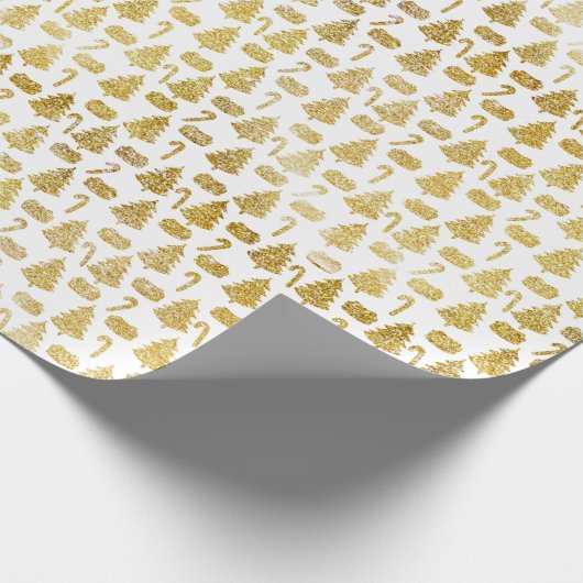 Witte en gouden kerstbomen Glitter Kerstmis Cadeaupapier (Hoek)