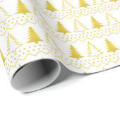 Witte en gouden kerstbomen vakantiepatroon cadeaupapier (Rol Hoek)