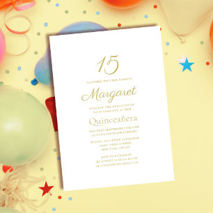Witte en gouden klassieke elegante Quinceañera Kaart